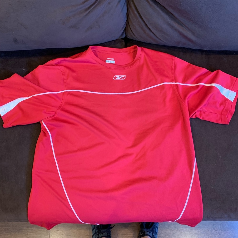 Red Reebok Men’s T-Shirt with Logo and stripes